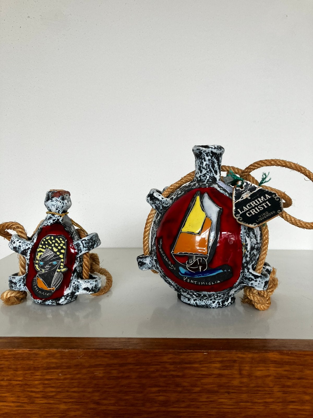 Vintage flessen met  touw. Italiaans., Antiek en Kunst, Ophalen of Verzenden