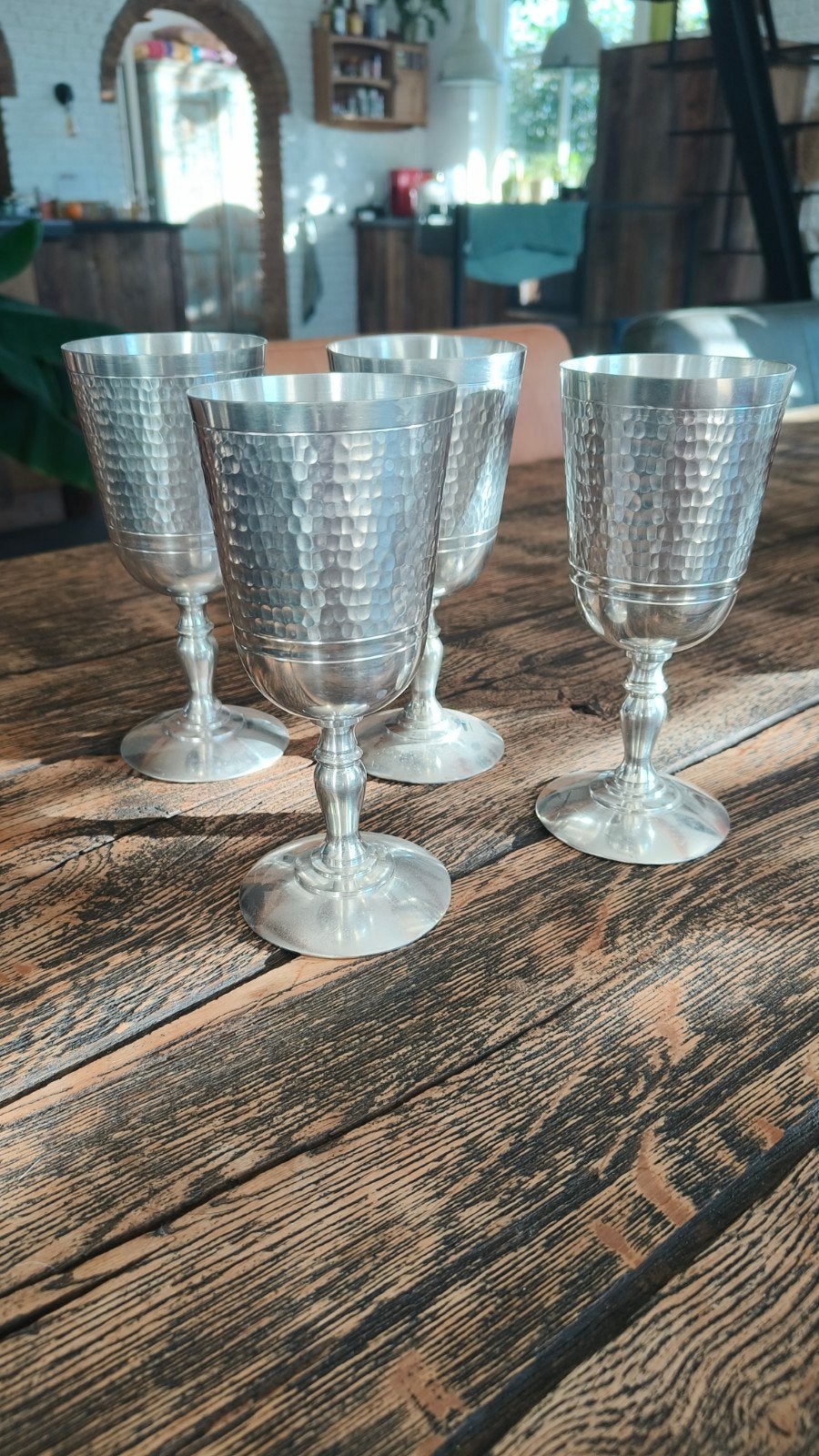 Set van 4 tinnen Bankatin wijnglazen uit Indonesië, Antiek en Kunst, Ophalen of Verzenden
