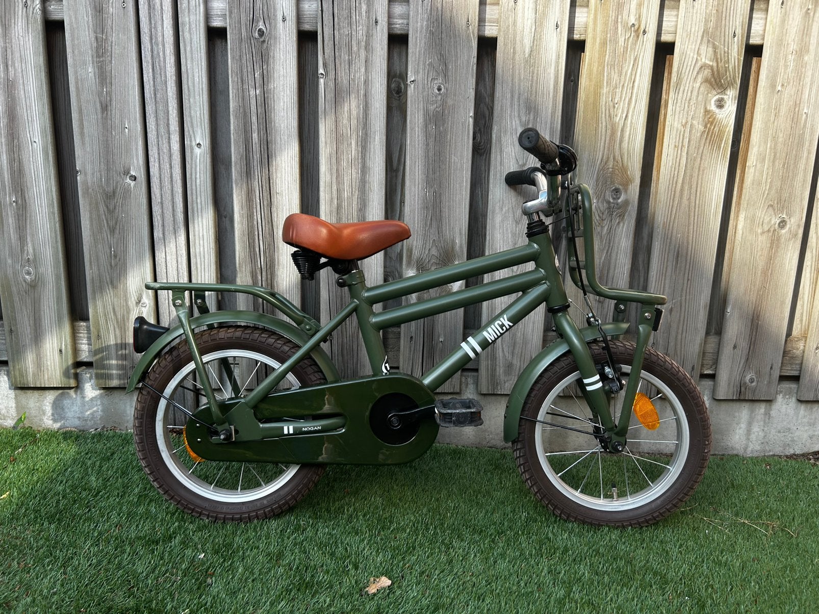 Kinderfiets 14 inch legergroen, Ophalen, Gebruikt, Terugtraprem, Minder dan 16 inch