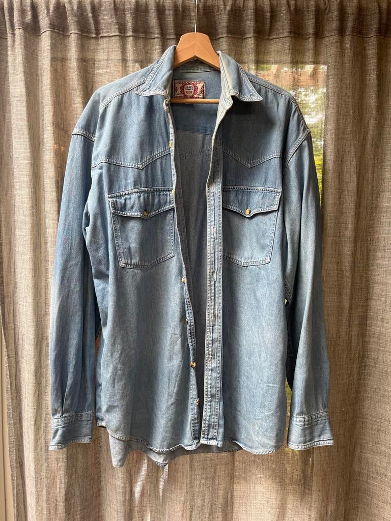 Jeans Power Spijkerblouse Retro Vintage Maat M (valt als XL), Ophalen of Verzenden, Gedragen, Blauw, Halswijdte 43/44 (XL)