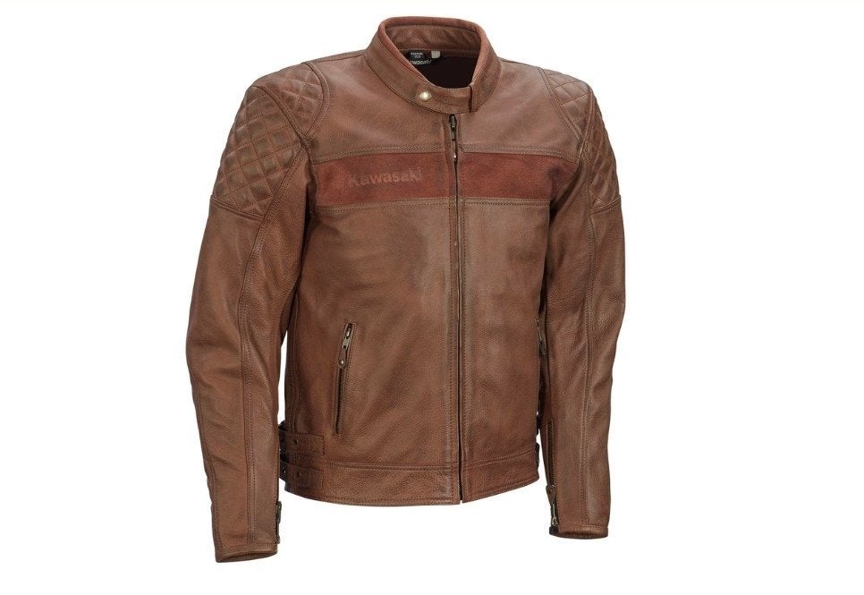 London Leren Jack Bruin Kawasaki Motorjas maat XL, Motoren, Ophalen, Heren, Tweedehands, Kawasaki