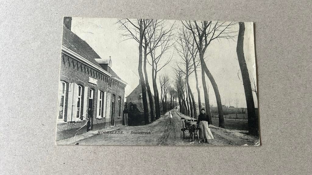 Moorslede  Statiestraat dame met hondenkar feldpost 1915, Verzamelen, Ophalen of Verzenden, Voor 1920, Gelopen, West-Vlaanderen