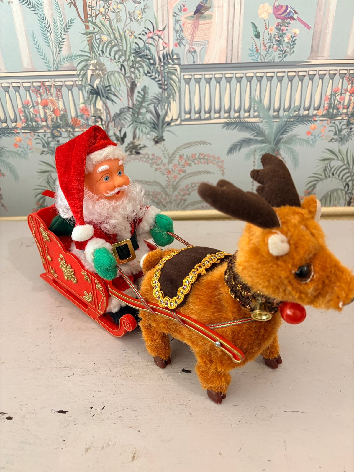 Vintage Kerstman in Slee met Rendier Jaren '70/'80 Nostalgie, Ophalen of Verzenden, Zo goed als nieuw