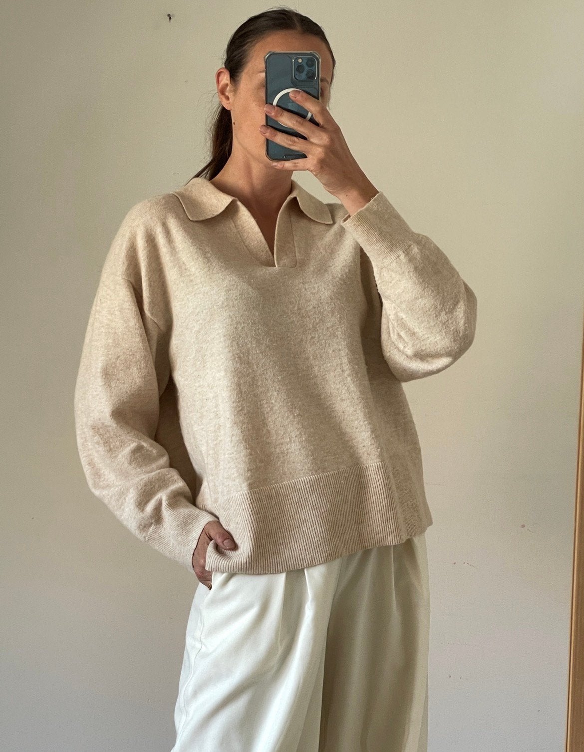 Munthe oversized trui maat S/M, Kleding | Dames, Ophalen of Verzenden, Gedragen, Maat 36 (S), Beige