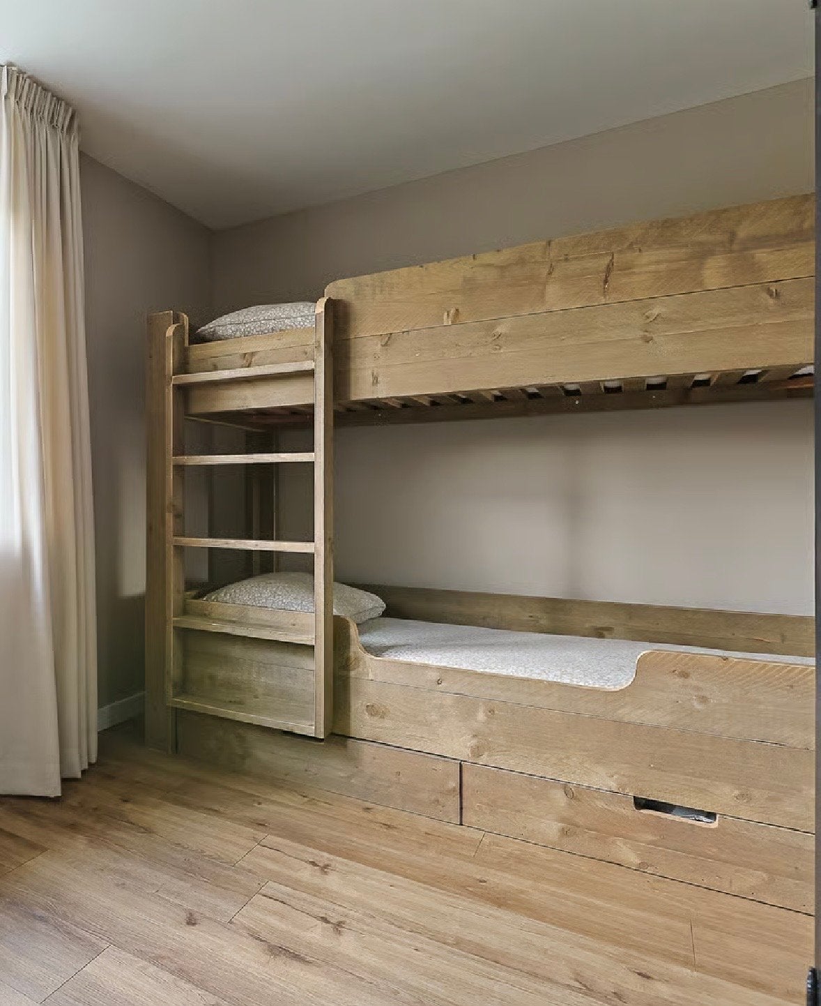 Stapelbed van steigerhout met opberglades, Ophalen, 90 cm, Eenpersoons, 160 tot 180 cm