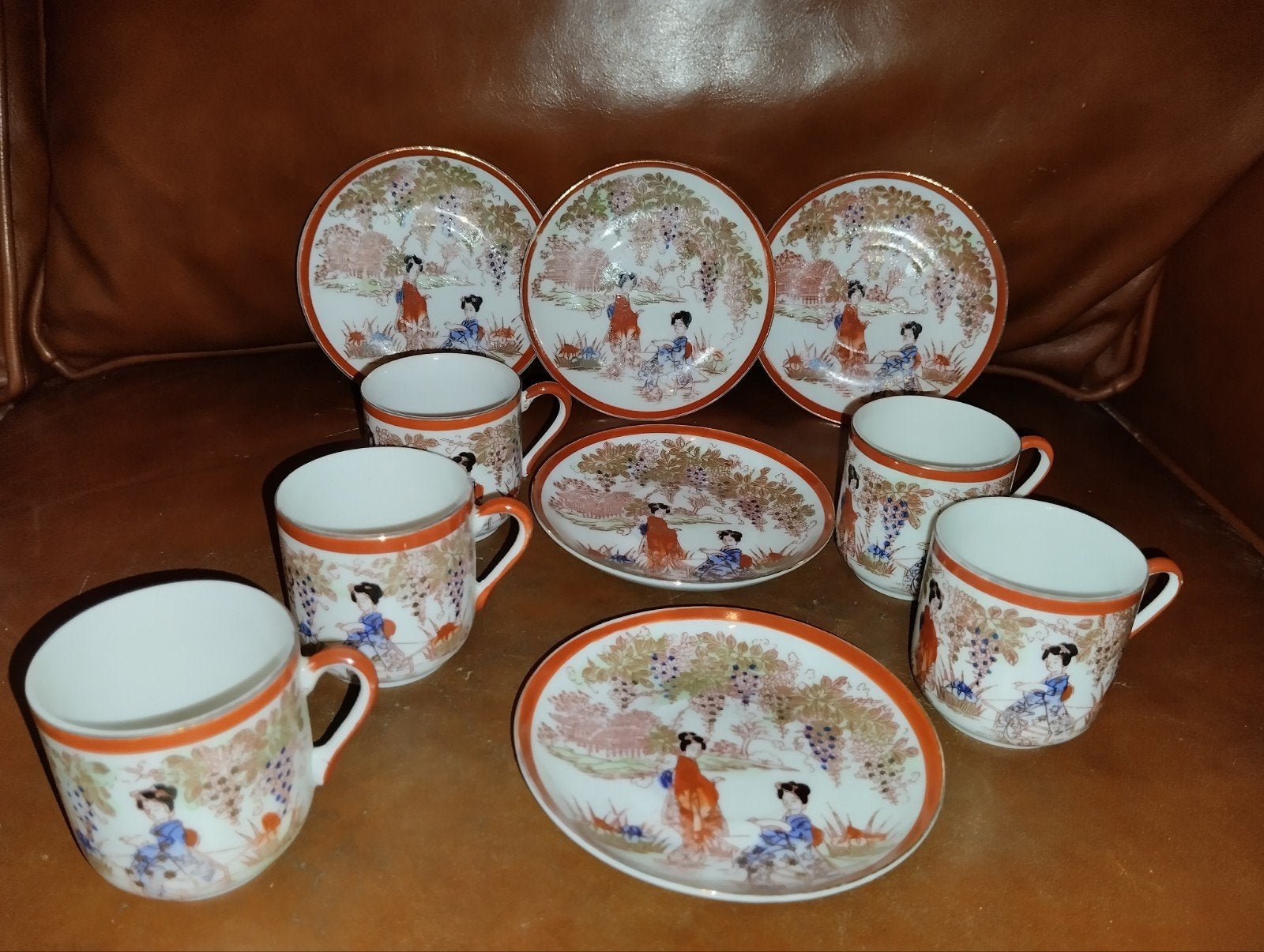 Antieke Japanse theeset - 5 theekopjes kopjes en schotels, Ophalen of Verzenden