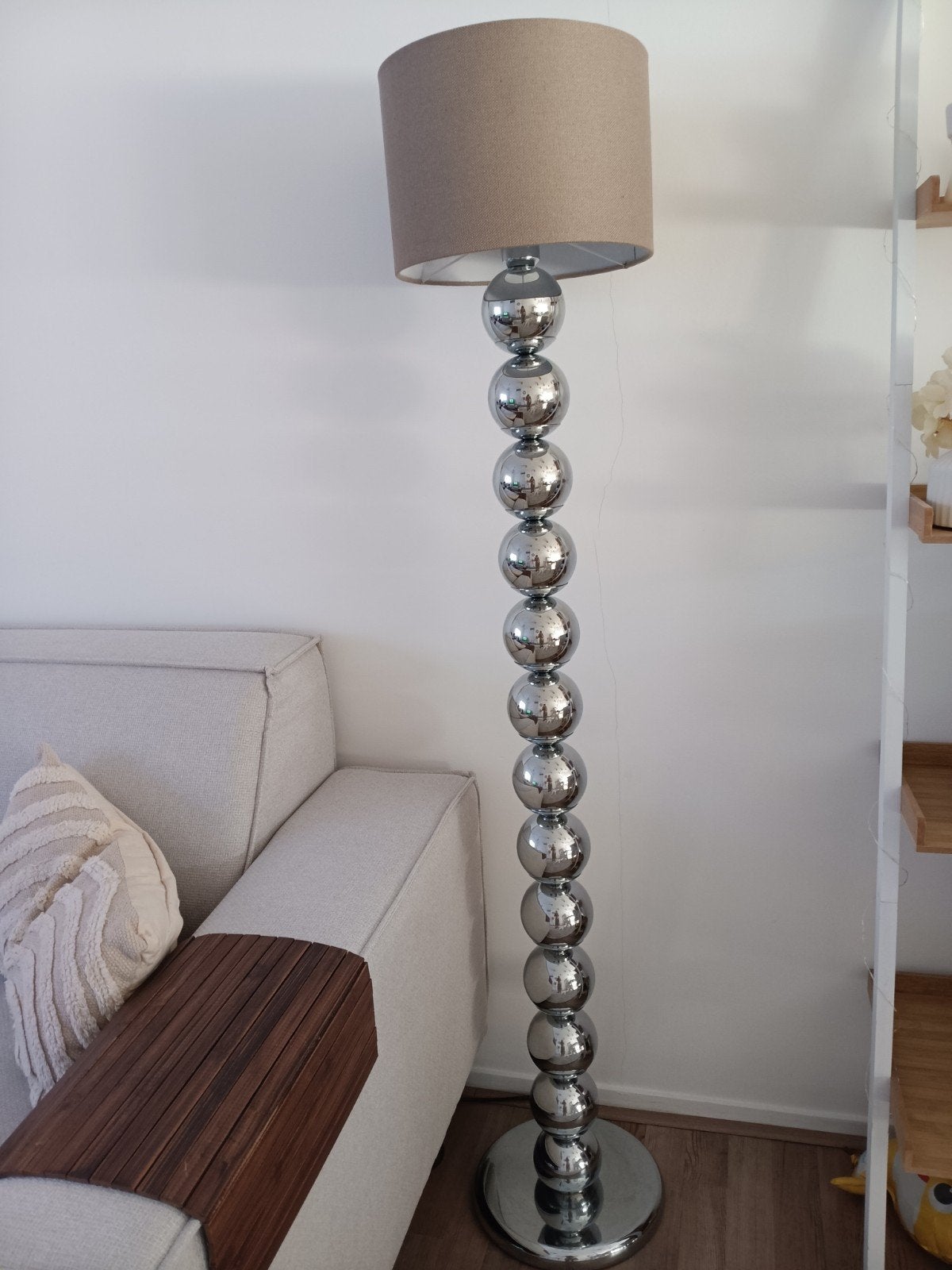 Zilverkleurige bollen vloerlamp, Ophalen, Gebruikt, 150 tot 200 cm