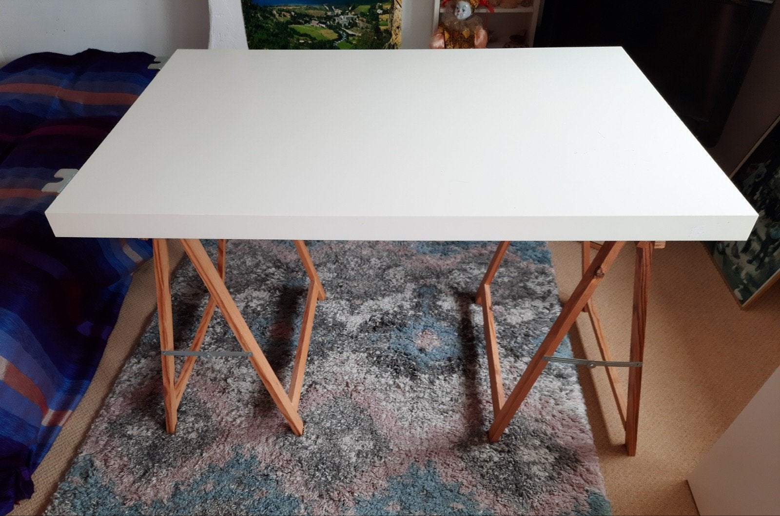 Bureaublad / Werkblad met 2 schragen, Demontabel, 115 cm, Hout, Ophalen of Verzenden