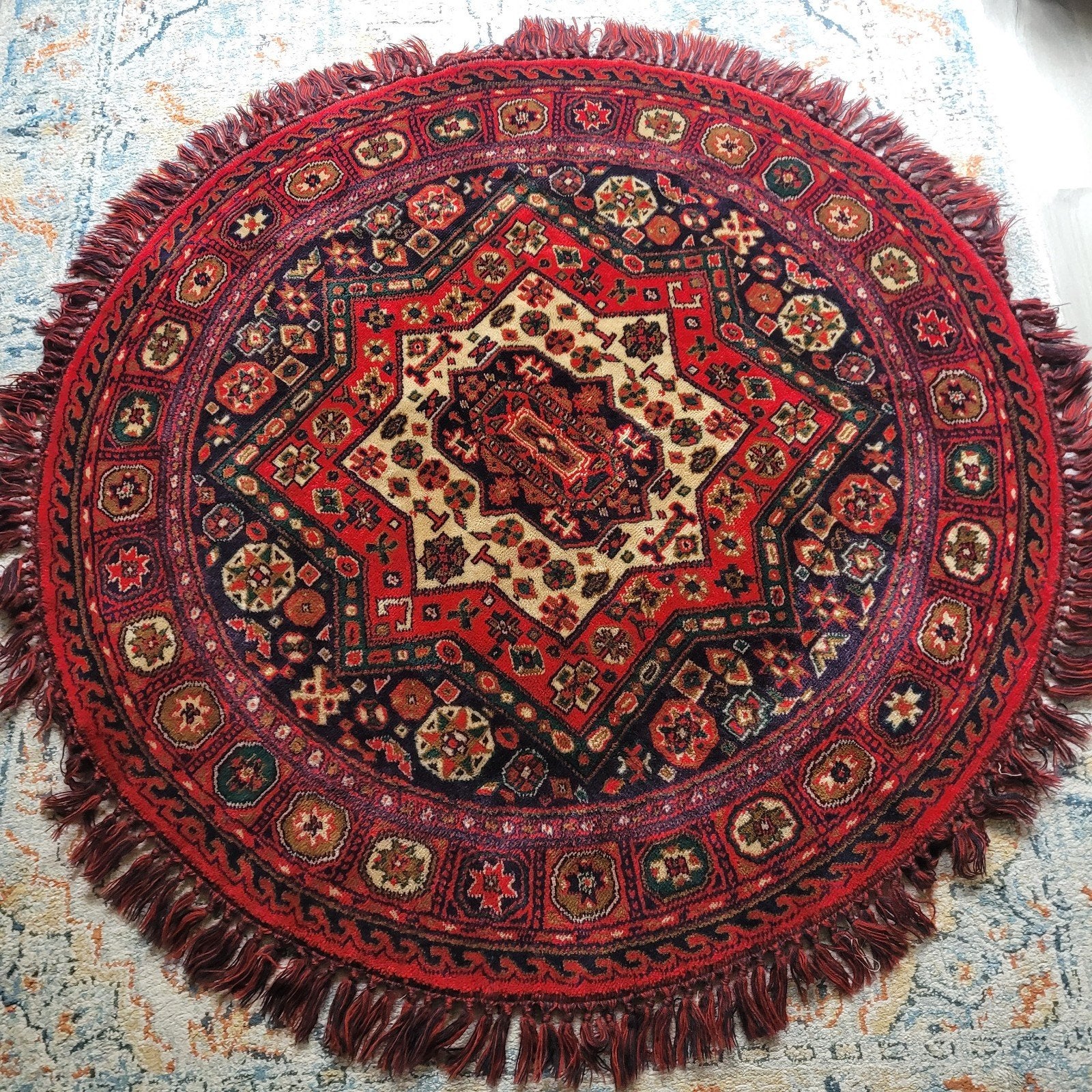 Vintage Perzisch Rond Tapijt/tafelkleed, Huis en Inrichting, Stoffering | Tapijten en Kleden, Gebruikt, Rond, Ophalen of Verzenden