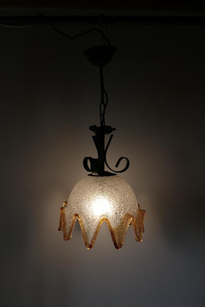 Vintage Mazzega Murano lamp Italy jaren '70 oker karteltje, Verzenden, Vintage, Zo goed als nieuw, Glas