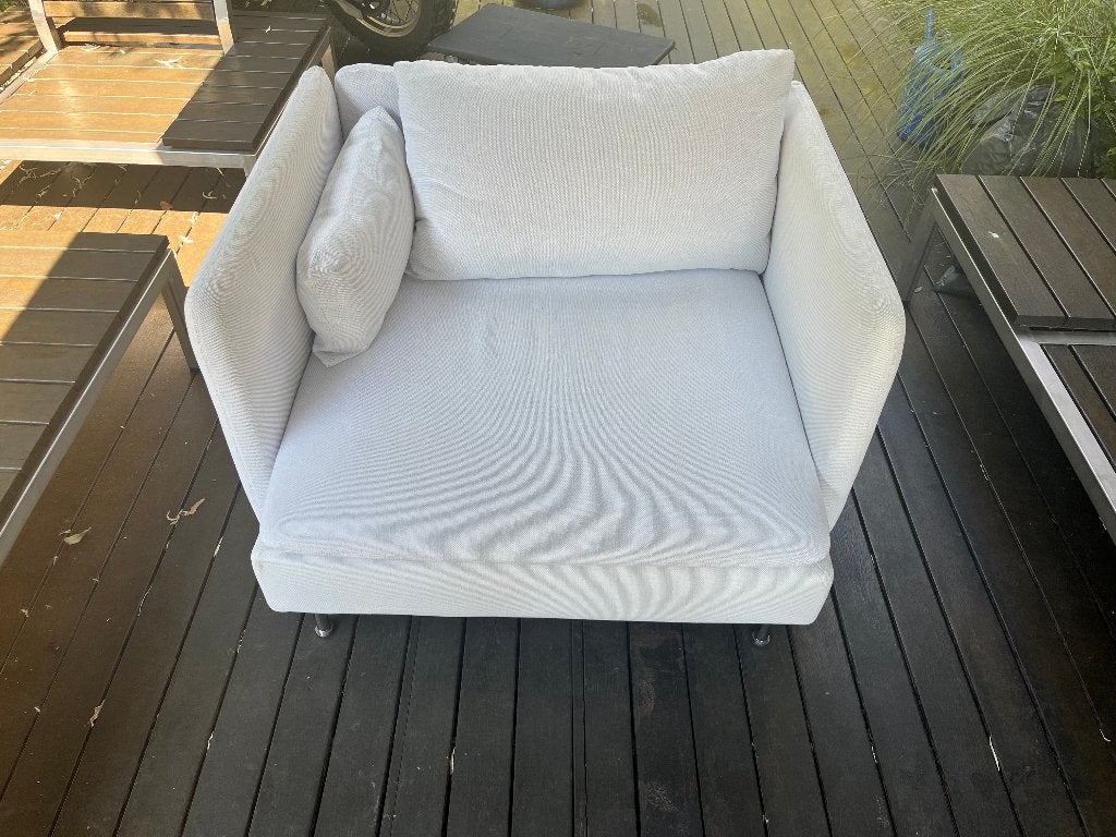 IKEA SÖDERHAMN 1-zits fauteuil – wit – met gebruikssporen, Ophalen, Gebruikt, 75 tot 100 cm, Stof