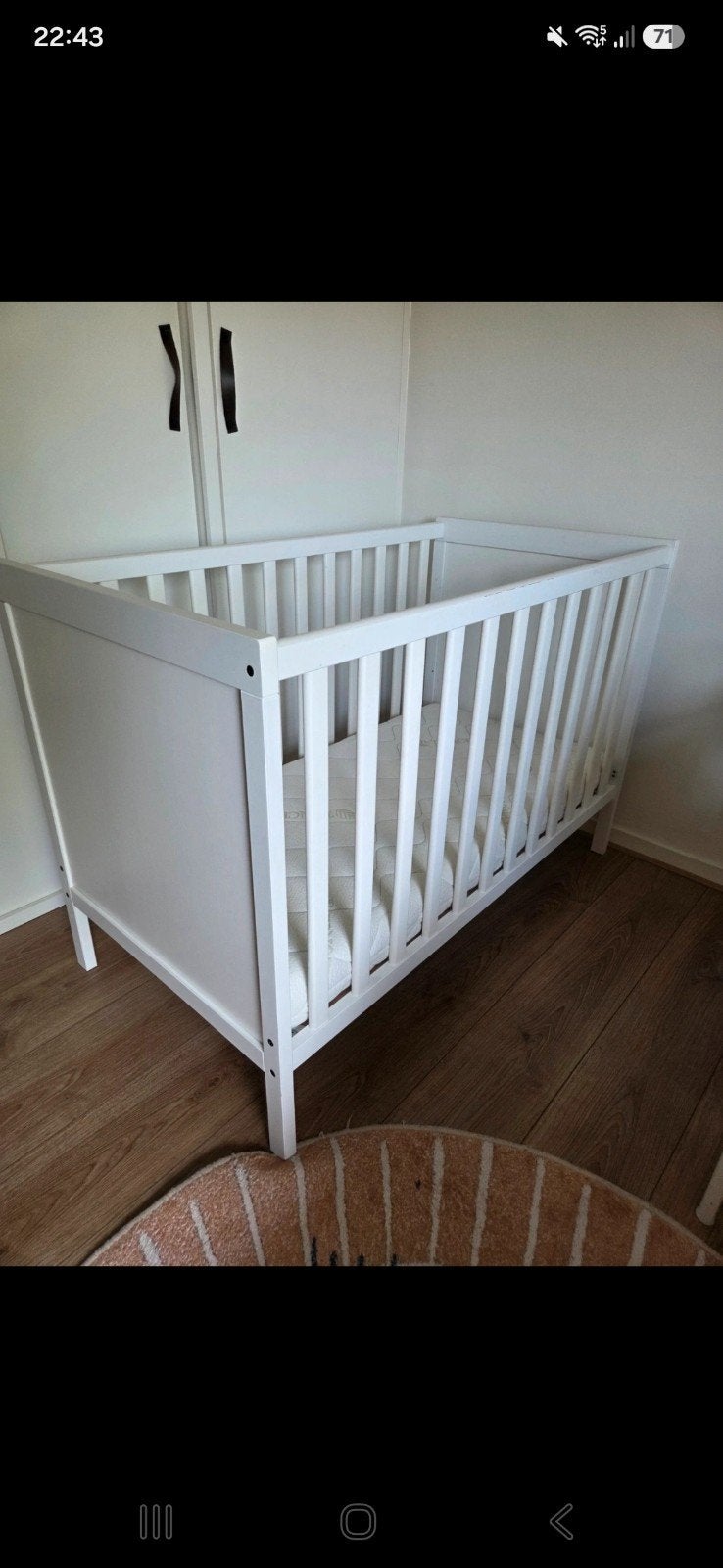 Wit babybedje met evt matras, Gebruikt, 70 tot 85 cm, 140 tot 160 cm, Ophalen