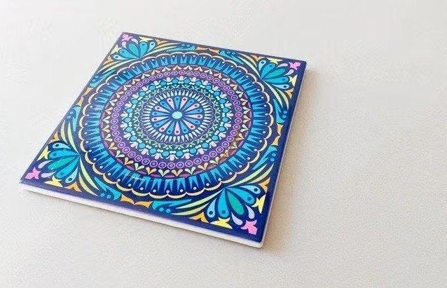 blauw lila mandala tegel 16x16 cm, Steen/keramiek, Nieuw, Ophalen of Verzenden, Antislip