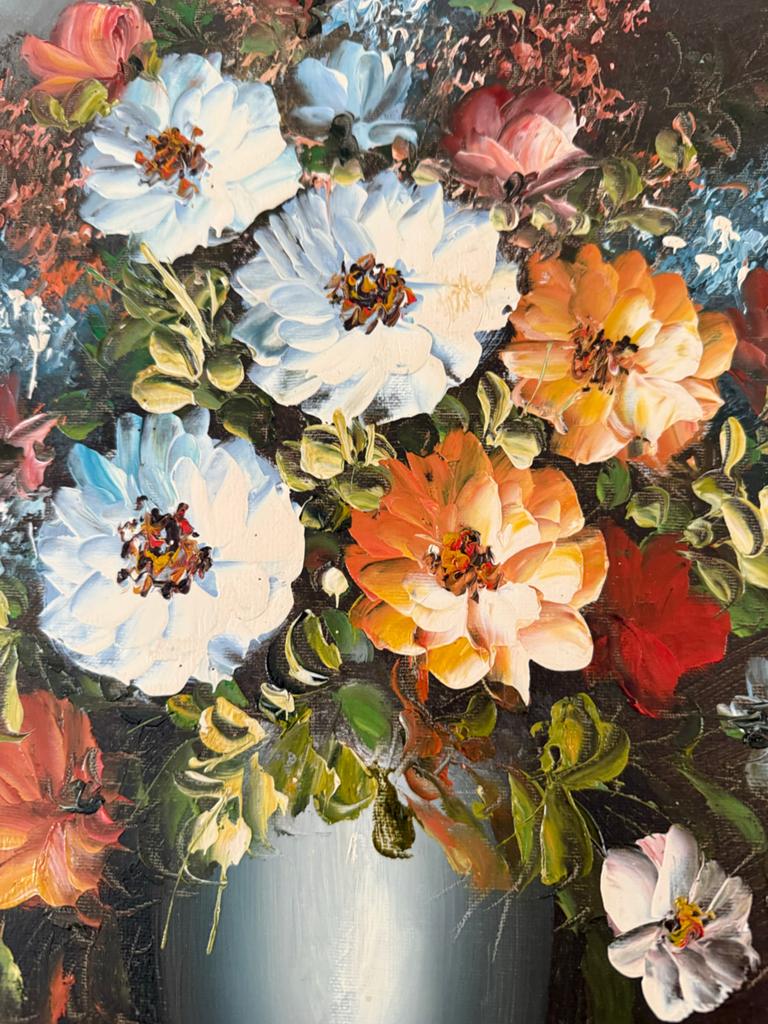 Schilderij Zonnebloemen & Margrieten in Vaas, Houten Lijst, Ophalen of Verzenden