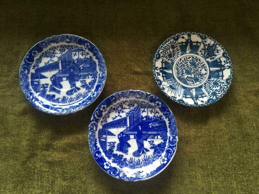 3 Mooie Oude Blauwe Schoteltjes, Ophalen of Verzenden