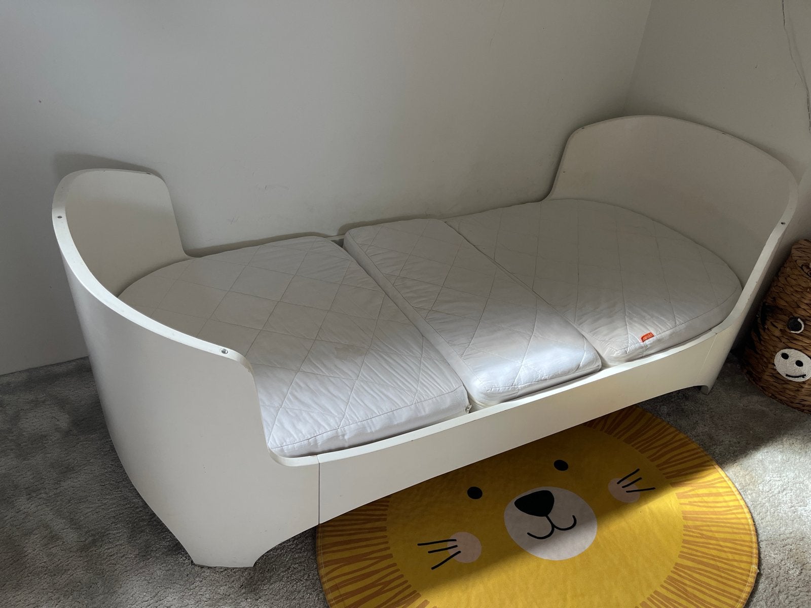Leander meegroeibed wit met matras en toebehoren, Ophalen, Gebruikt, 70 tot 85 cm, Lattenbodem