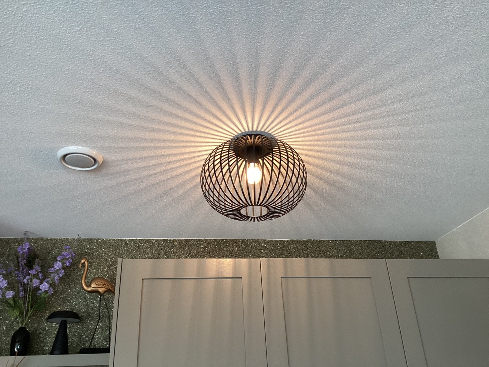 Plafondlamp donut open draad zwart 40 cm incl. lichtbron., Verstelbaar, Zwart, Zo goed als nieuw, Metaal