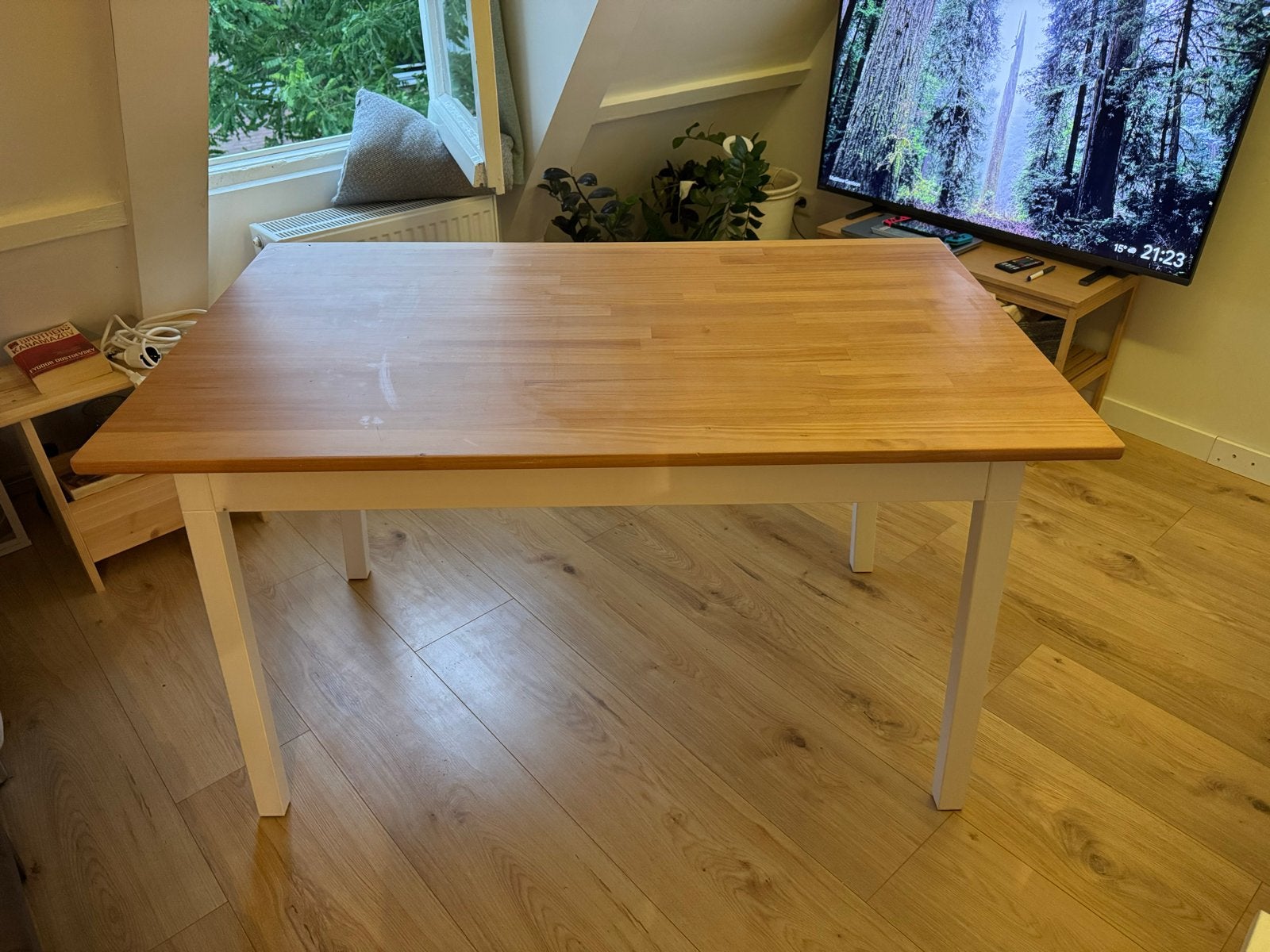 IKEA PINNTORP eettafel, lichtbruin/wit, 125x75 cm, Huis en Inrichting, Tafels | Eettafels, Ophalen, Gebruikt, 100 tot 150 cm, 50 tot 100 cm