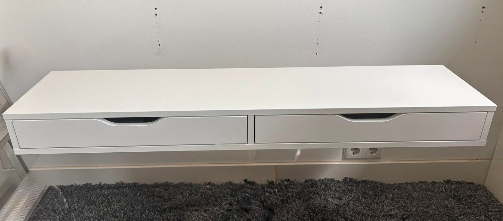 Witte wandplank/kaptafel met 2 lades en muurbeugels, Ophalen, Gebruikt