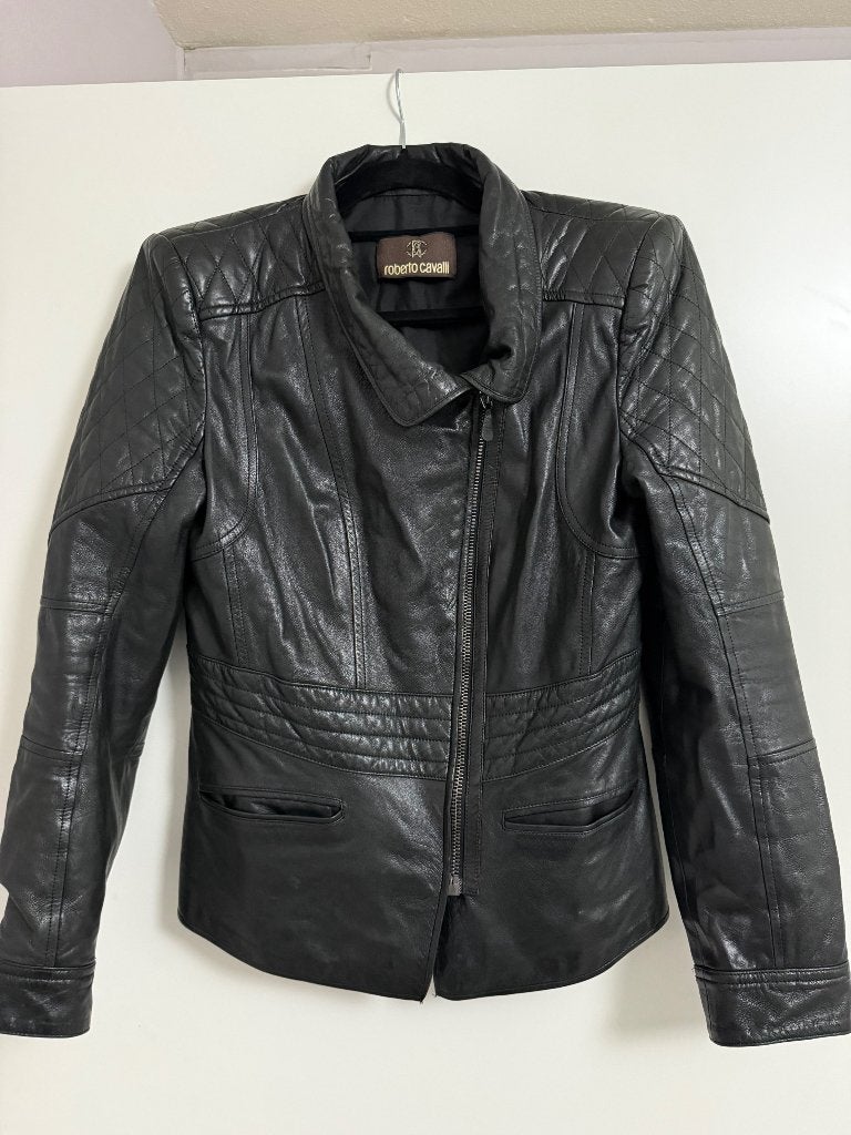 Roberto Cavalli leather jacket, Zwart, Maat 42/44 (L), Ophalen of Verzenden, Zo goed als nieuw