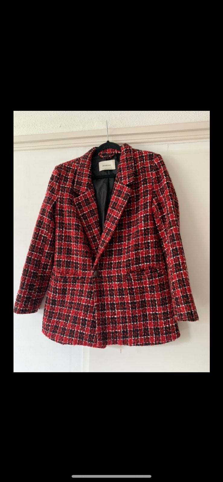 Stradivarius Blazer M Rood Zwart Geruit, Ophalen of Verzenden, Zo goed als nieuw, Maat 38/40 (M), Rood