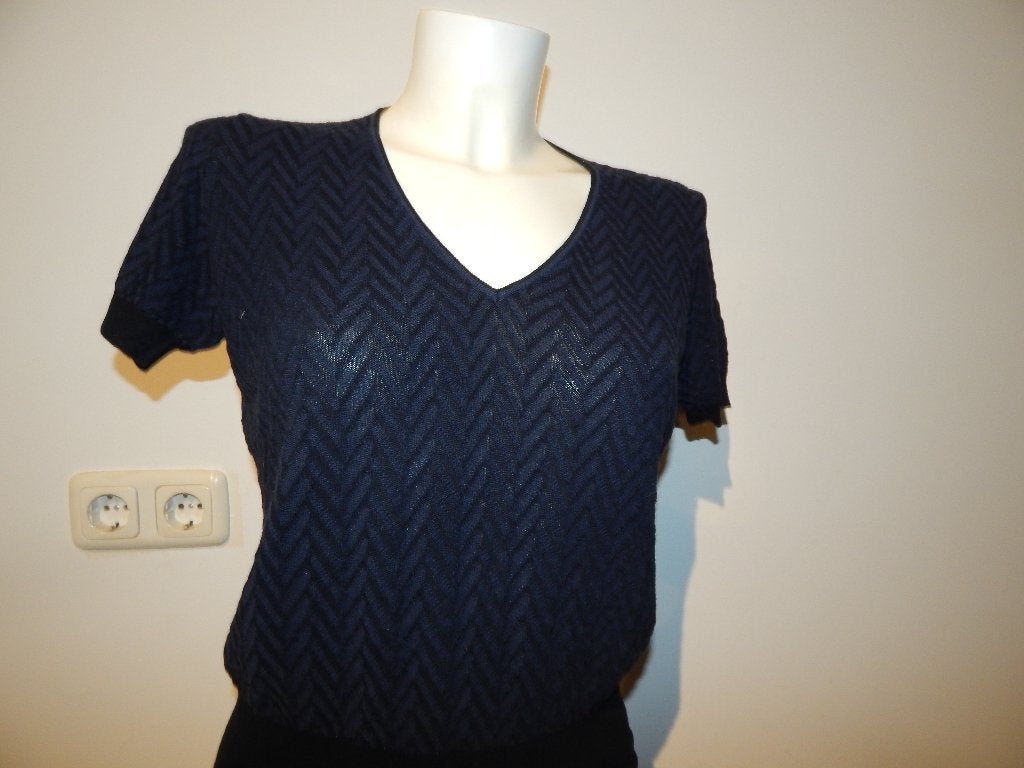 Roberto Collina fijn gebreid truitje top aztec print mt S, Korte mouw, Gedragen, Verzenden, Blauw