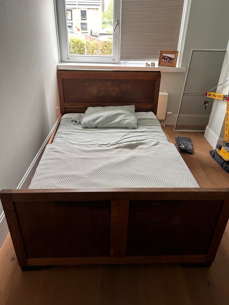 Antiek houten eenpersoonsbed /twijfelaar, Ophalen, Gebruikt, Bruin, Twijfelaar