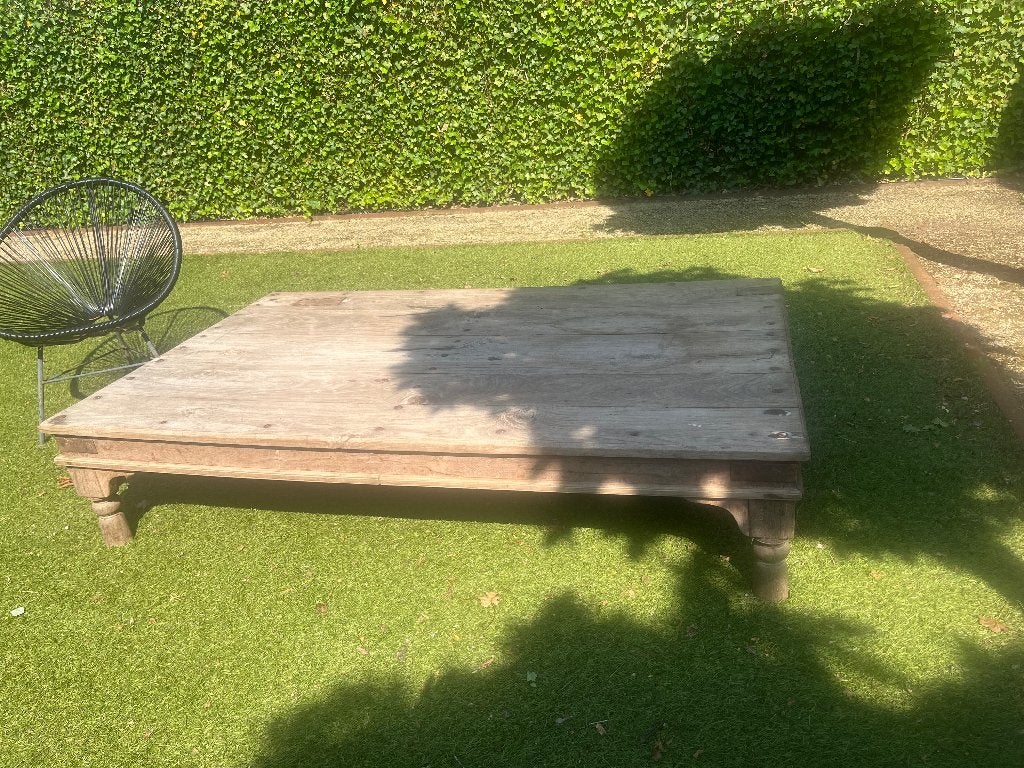 Robuuste Massief houten salontafel, Ophalen, Gebruikt, 100 tot 150 cm, Teakhout