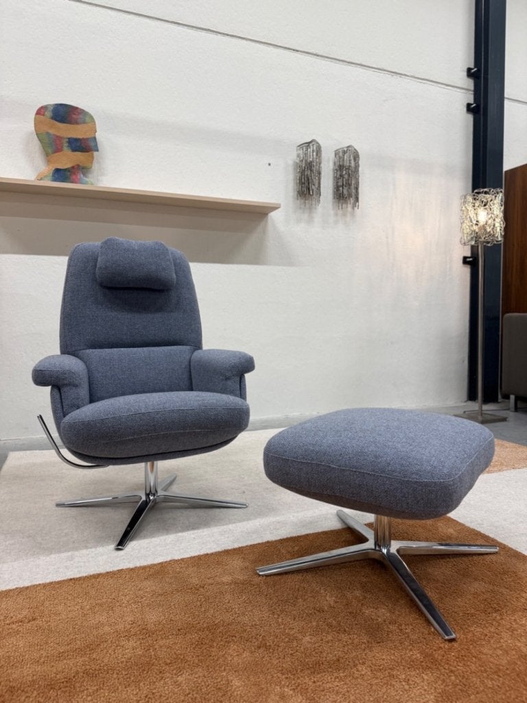 Nieuw Leolux Evidence Entro Two Plus blauw Stoel Poef, Huis en Inrichting, Leolux, Info@leolux.nl, Nieuw, 75 tot 100 cm