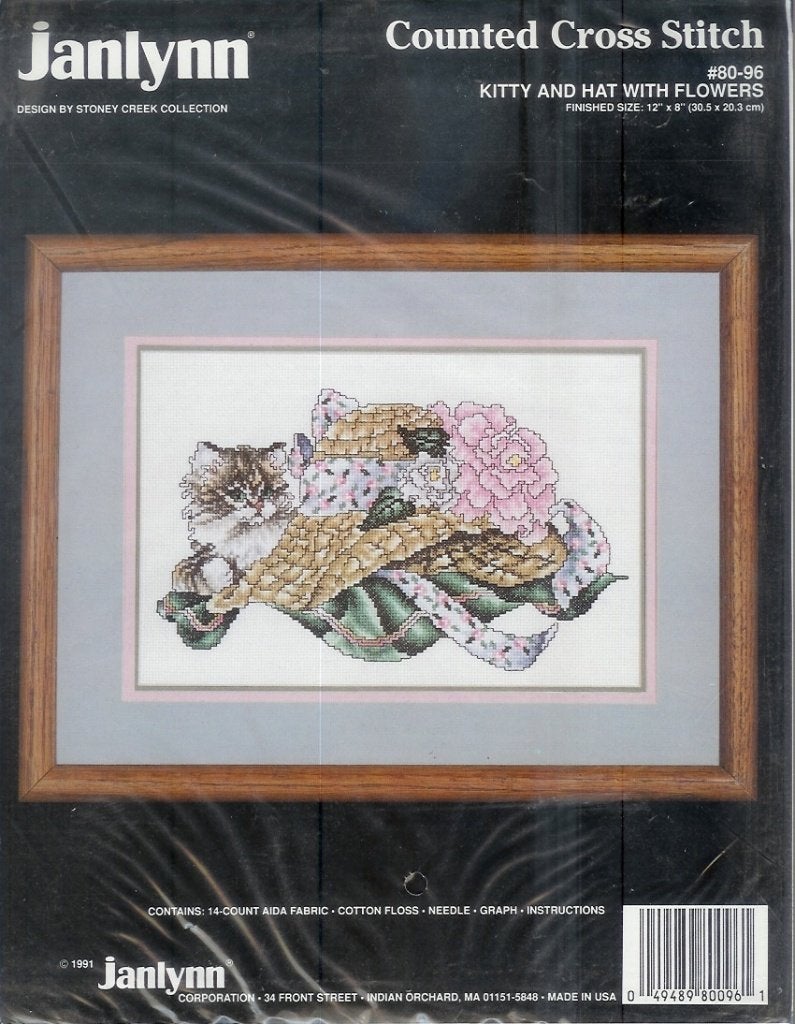 Cado JANLYNN borduurpakket KITTY and HAT WITH FLOWERS, Ophalen of Verzenden, Nieuw, Handborduren, Borduurpakket