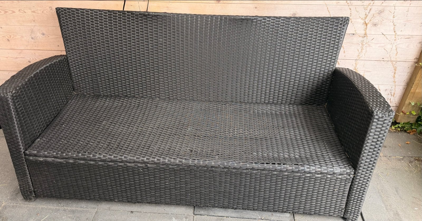 Wicker tuinset met bank, twee stoelen en tafel, Tuin en Terras, Tuinsets en Loungesets, Ophalen, 4 zitplaatsen, Gebruikt, Wicker