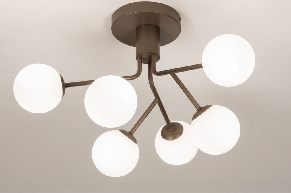 plafondlamp bruin opaal glas bollen wit bed keuken bank lamp, Ophalen of Verzenden, Nieuw, Glas