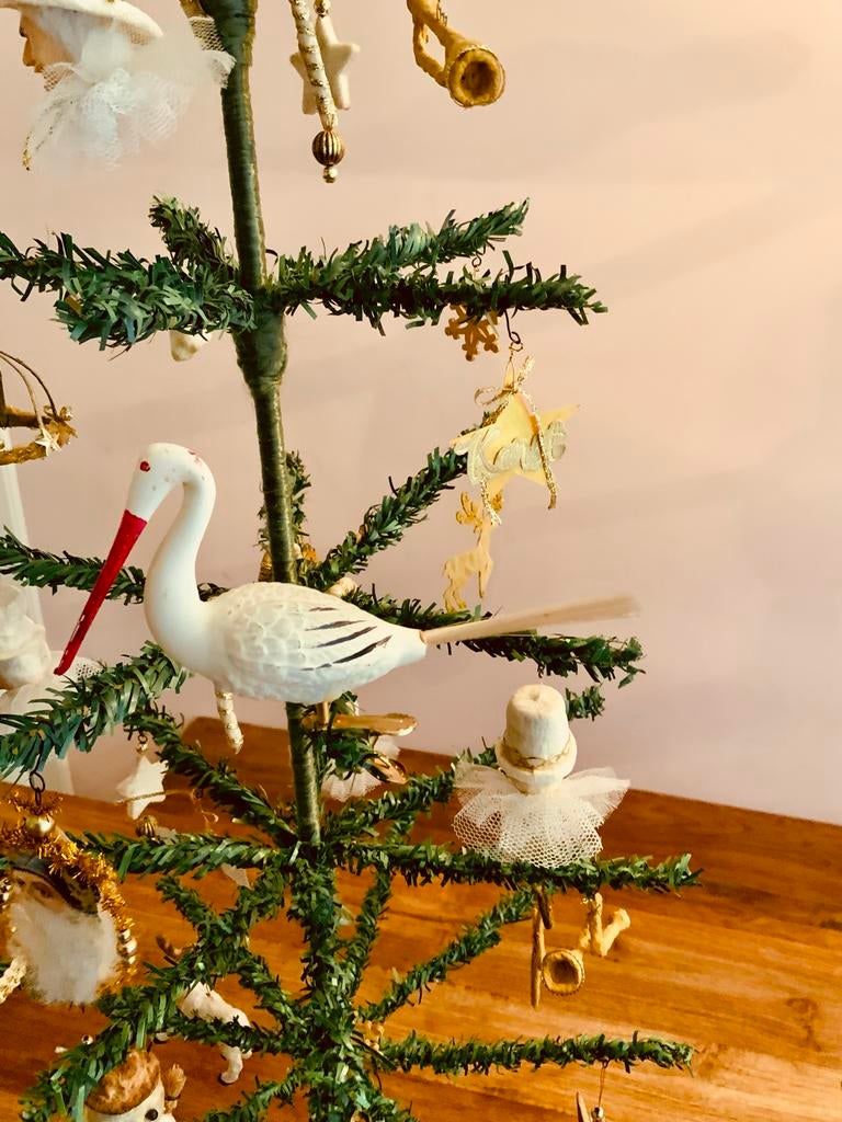 Antieke kerst ooievaar glas op knijper, Antiek en Kunst, Ophalen of Verzenden