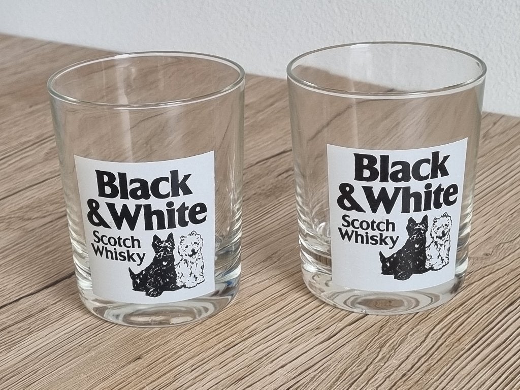 2 Mooie Vintage Whisky Glazen Black & White Scotch Whisky, Ophalen of Verzenden