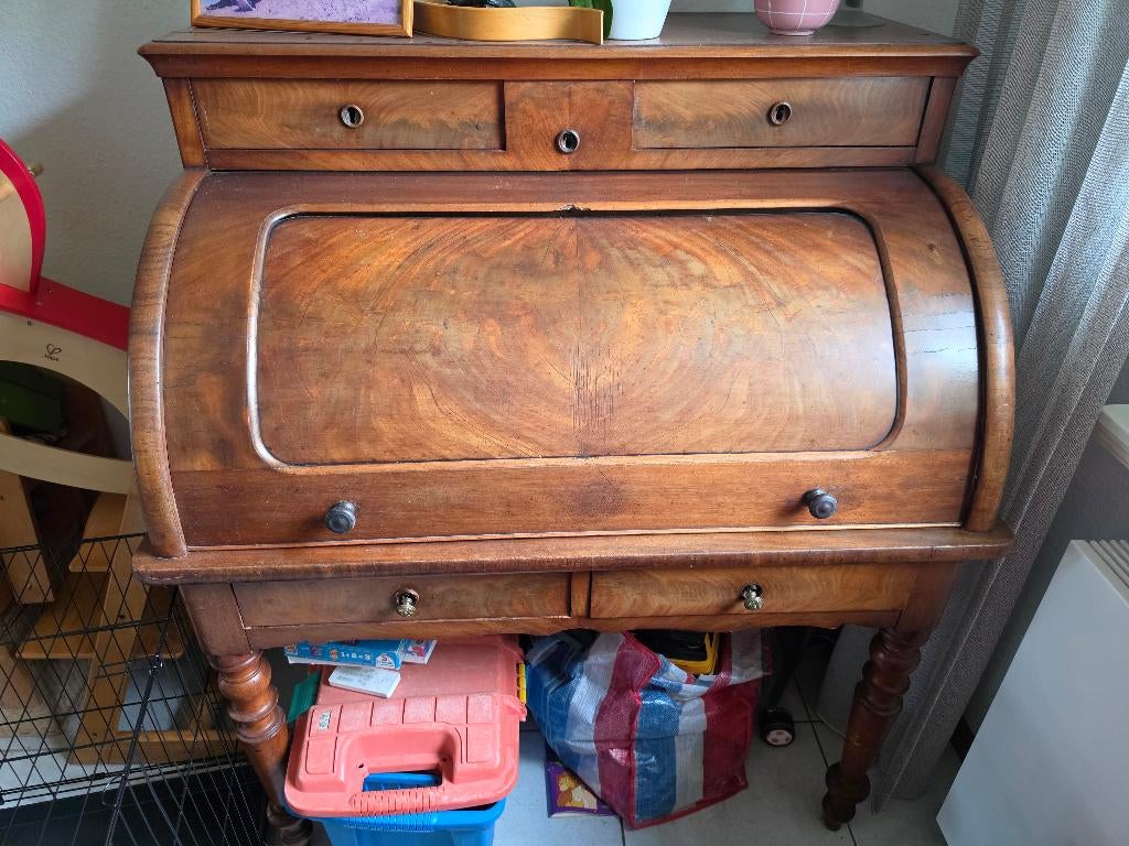 Antiek notenhout cilinder secretaire., Huis en Inrichting, Kasten | Secretaires, Ophalen, Gebruikt, ANTIEK
