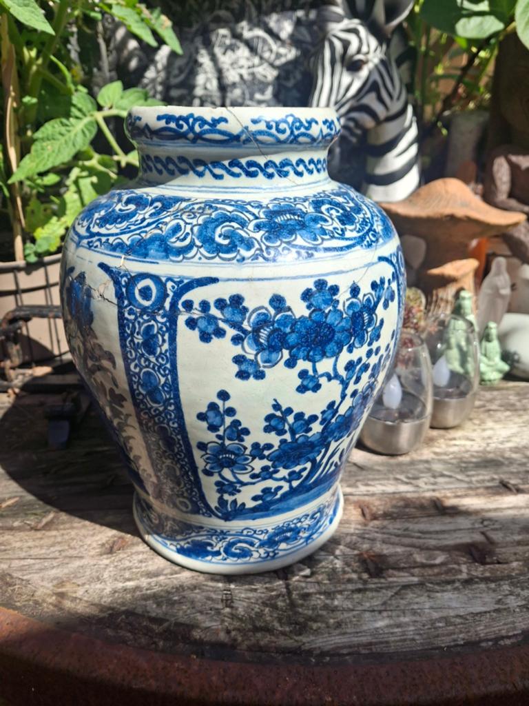 Gerepareerde Chinese Porseleinen Vaas Blauw Wit, Antiek en Kunst, Ophalen of Verzenden