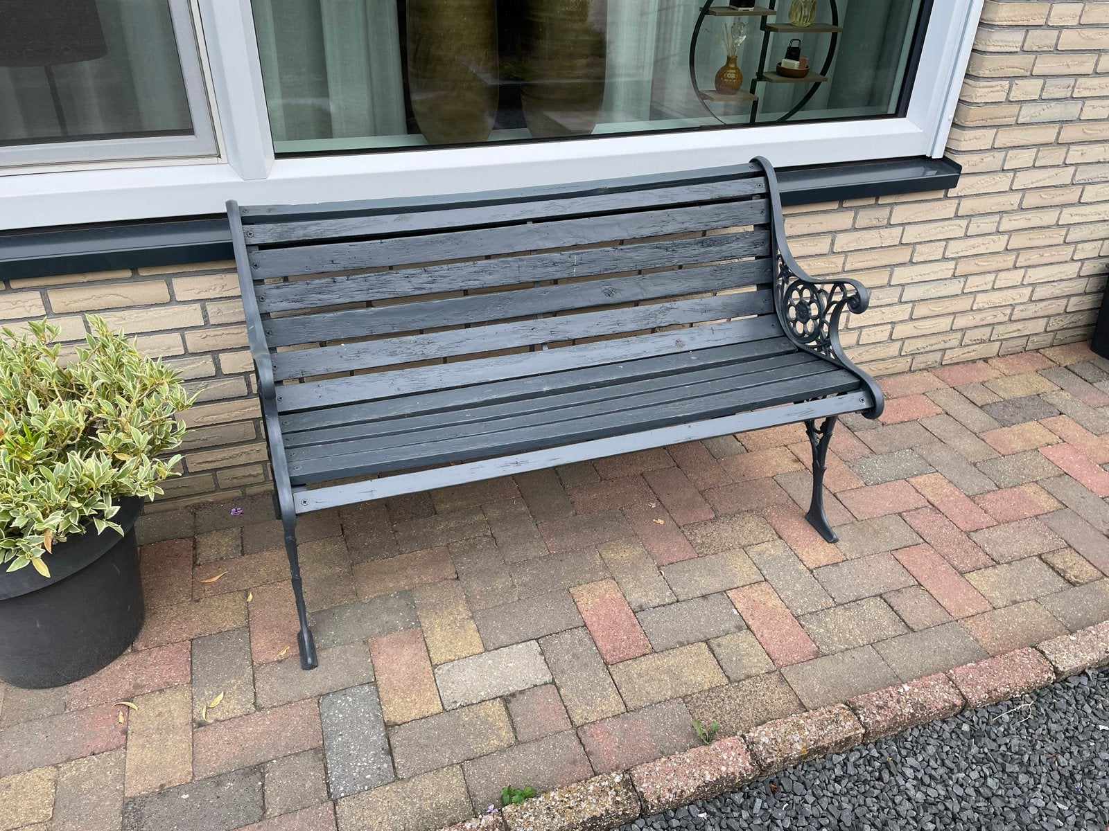 Tuinbank gietijzer en hout, Tuin en Terras, Ophalen, Gebruikt, Hout