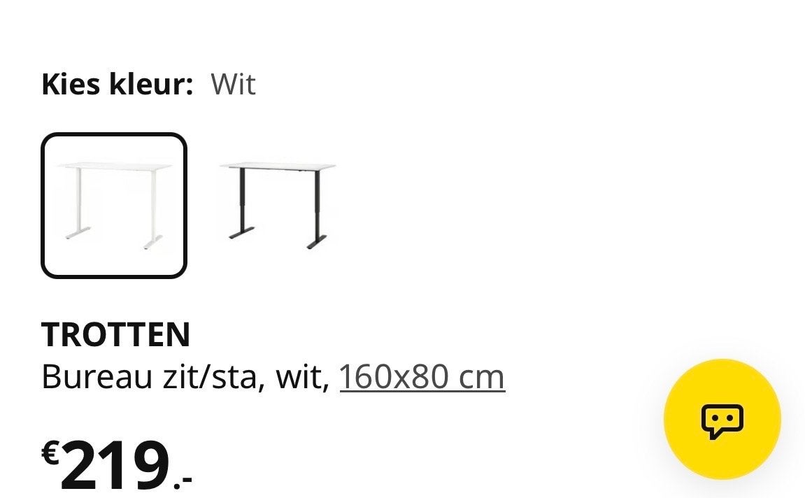 IKEA TROTTEN Zit sta / stand sit desk bureau, wit, 160x80 cm, Ophalen, Zit-sta bureau, Metaal, In hoogte verstelbaar