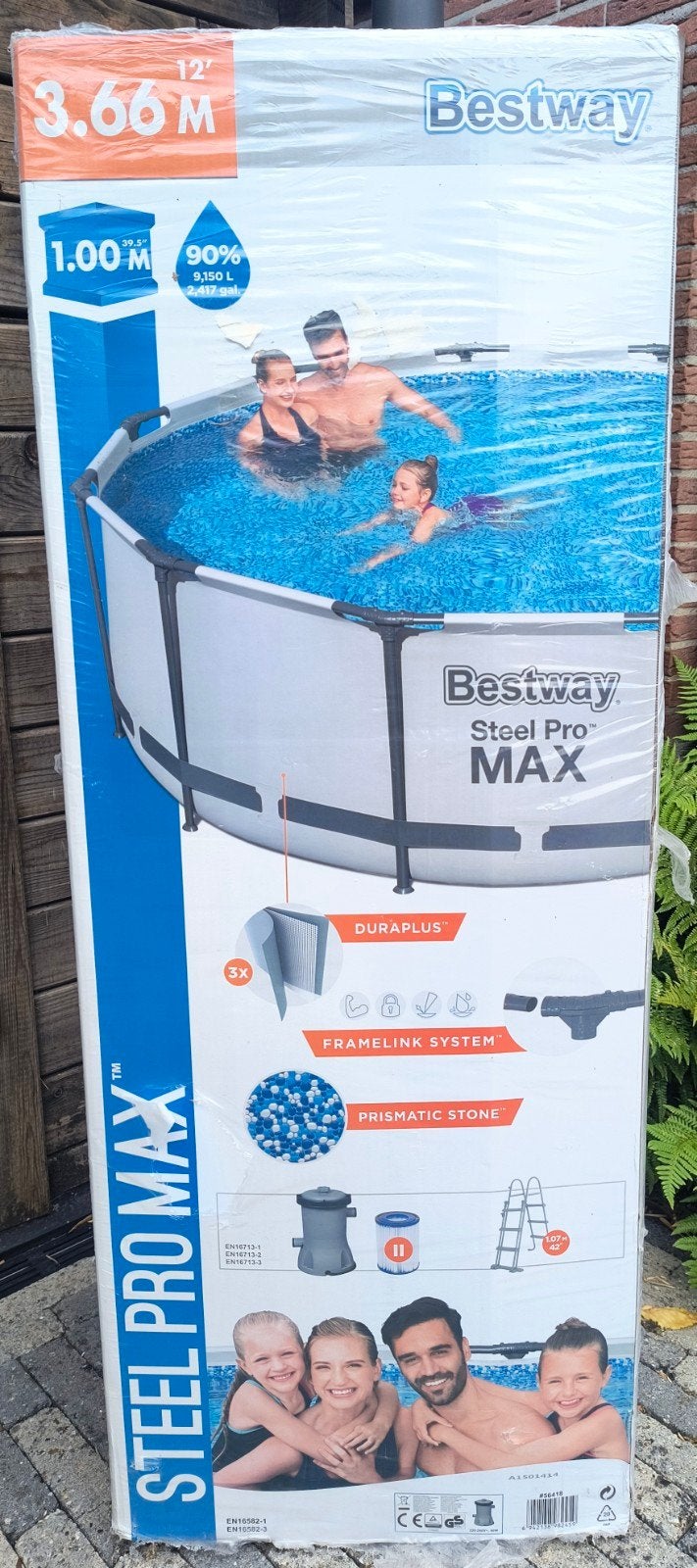 Bestway steel Max Pro 366x100, Ophalen, 80 tot 120 cm, Rond, Opzetzwembad