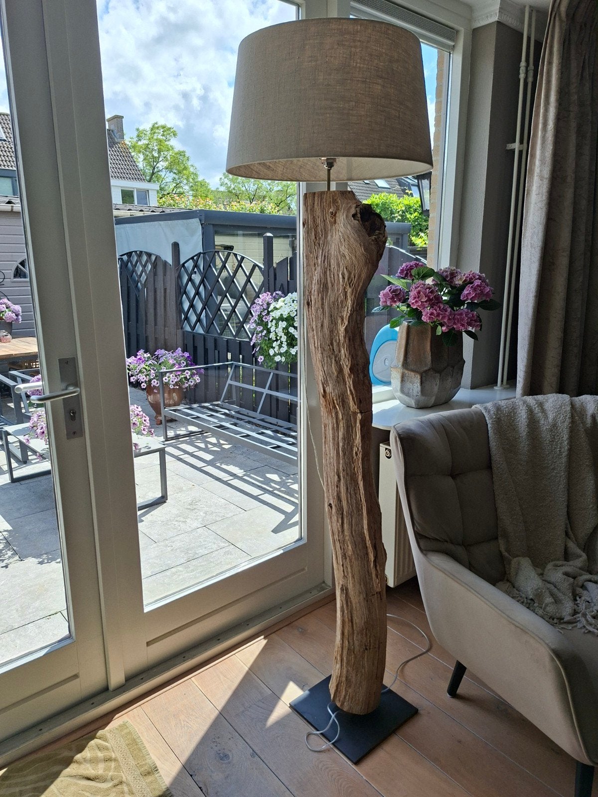 Grote boomstam vloerlamp  schemerlamp, Ophalen of Verzenden, 150 tot 200 cm