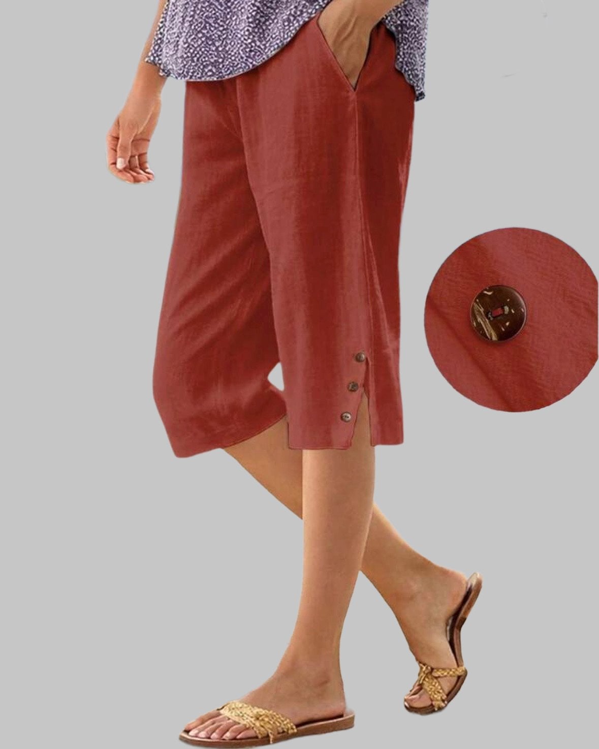 Comfortabele Capri Broek met Knoopdetails (44-52), Kleding | Dames, Grote Maten, Verzenden, Nieuw, Overige kleuren, Broek of Spijkerbroek
