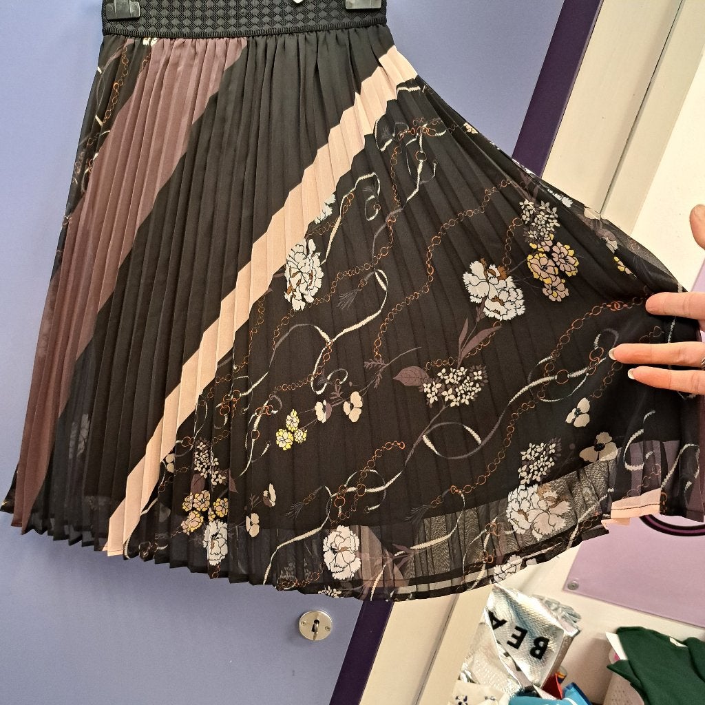 Saint Tropez midi rok plissé bruin zwart beige mt XS 43777, Kleding | Dames, ., Zwart, Ophalen of Verzenden, Zo goed als nieuw