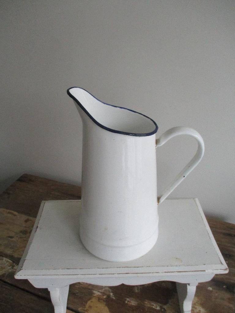 emaille brocante witte kan met blauw randje, Antiek en Kunst, Antiek | Emaille, Ophalen of Verzenden