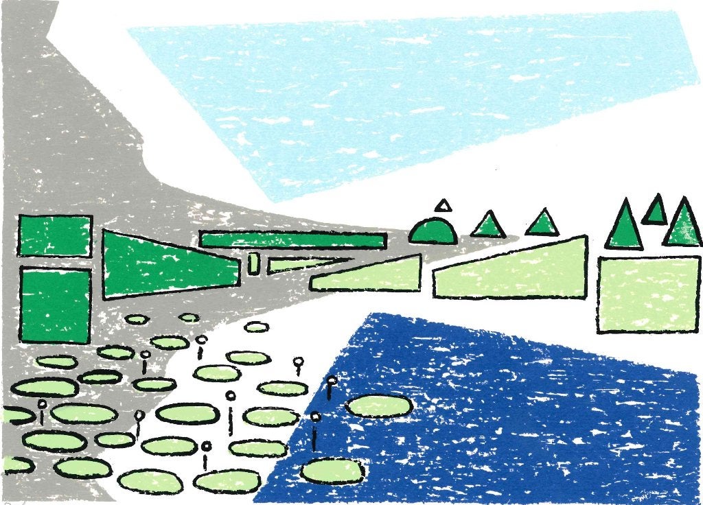 Zeefdruk van Henk de Bouter  landschap I - 89, Antiek en Kunst, Ophalen of Verzenden