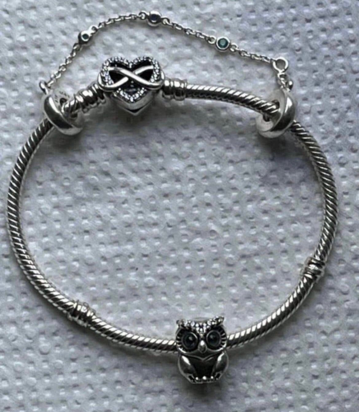 Pandora armband,bedel en veiligheidsketting, Ophalen of Verzenden, Zo goed als nieuw, Zilver