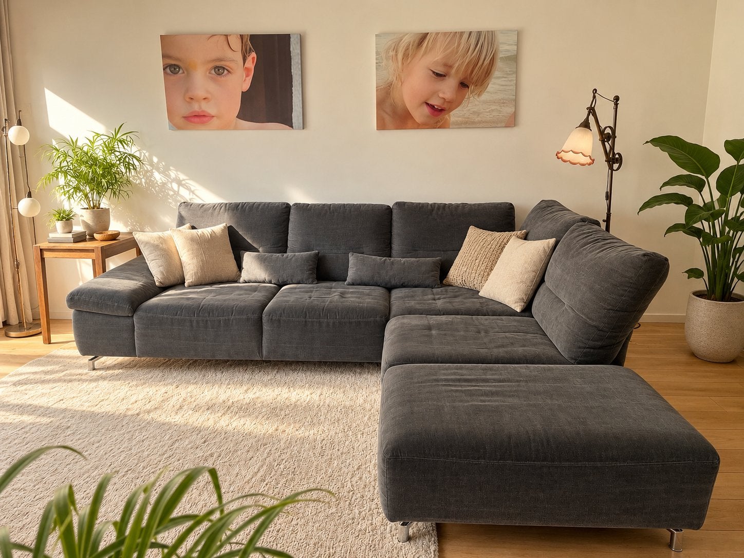 Musterring grote hoekbank / loungebank – grijs – verstelbaar, Ophalen, Gebruikt, Stof