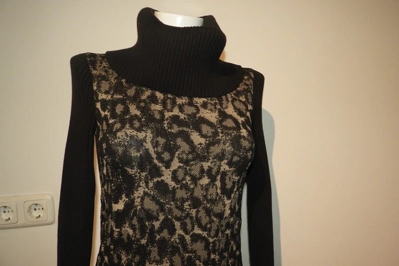 Wolford stretch trui merino velvet grote kol lijfje print S, Zo goed als nieuw, Wolford, Maat 36 (S), Meerkleurig