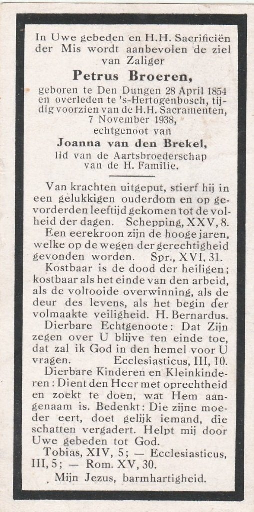 den dungen-den bosch- broeren-van den brekel 1938, Ophalen of Verzenden, Bidprentje