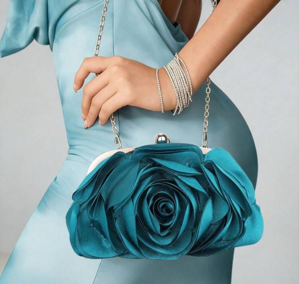 Nieuw Avondtasje met Rozenmotief - Petrol Blauw, Ophalen, Nieuw, Blauw, Avondtasje