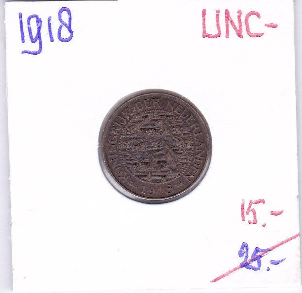 Mooie 1 cent 1918 UNC- van 25 euro voor 15 euro., Postzegels en Munten, Munten | Nederland, Ophalen of Verzenden, Koningin Wilhelmina